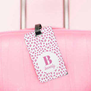 Étiquette À Bagage Nom du monogramme rose chic initial