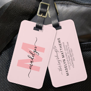 Étiquette À Bagage Nom du monogramme rose vierge personnalisé moderne
