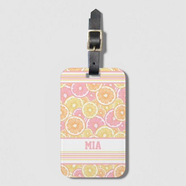 Étiquette À Bagage Nom du Motif des agrumes tropicaux Monogramme (Devant Vertical)