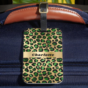 Étiquette À Bagage Nom du motif du guépard vert émeraude léopard
