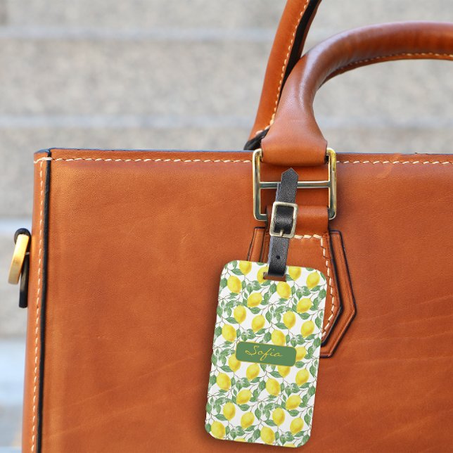 Étiquette À Bagage Nom du motif jaune citron Balise de bagage (Créateur téléchargé)