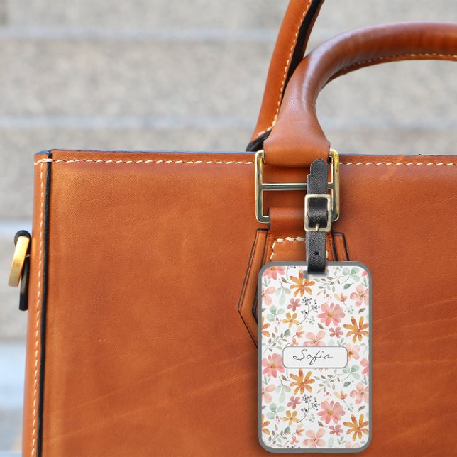 Étiquette À Bagage Nom du motif jaune orange Balise de bagage (Créateur téléchargé)