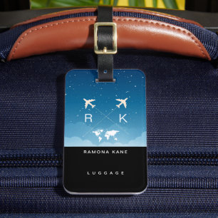 Étiquette À Bagage Nom du voyageur Monogramme élégant moderne