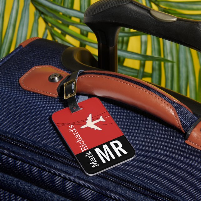 Étiquette À Bagage Nom et initiales du voyageur moderne rouge élégant (Insitu Rectoal 1)