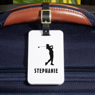 Étiquette À Bagage Nom Femme Golf Lecteur Golfing Golfing Noir Blanc