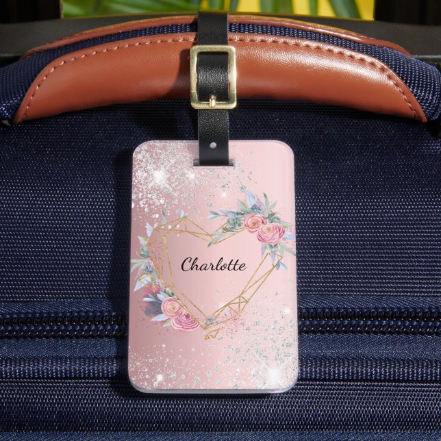 Étiquette À Bagage Nom floral rose pâle (Insitu Rectoal 2)