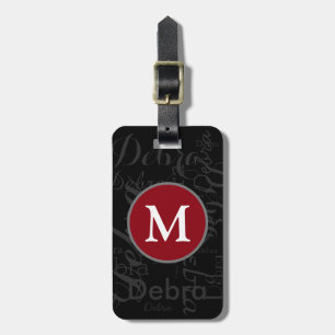 Étiquette À Bagage nom gris monogramme voyageur cercle rouge