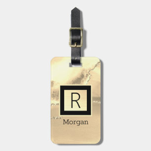 Étiquette À Bagage Nom & Monogramme, Boîte Noir & Or 