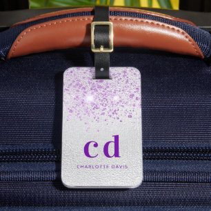 Étiquette À Bagage Nom monogramme de la parties scintillant de lavand