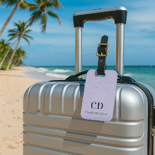 Étiquette À Bagage Nom monogramme en cuir violet lavande