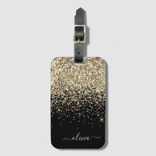 Étiquette À Bagage Nom Monogramme Pailleté Paillettes Doré Noir Fémin