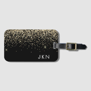 Étiquette À Bagage Nom Monogramme Pailleté Paillettes Fille Doré Noir