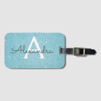 Nom Monogramme Paillettes Étincelantes Bleu Sarcel