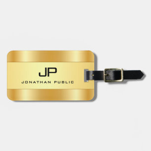 Étiquette À Bagage Nom Monogramme personnalisé Gold Look Modèle
