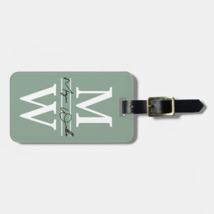 Étiquette À Bagage Nom Monogramme Personnalisé Vert Sauge Moderne