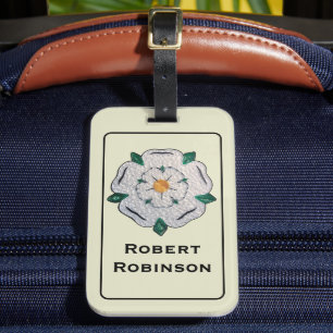 Étiquette À Bagage Nom, Papier Quillé Yorkshire Rose blanche