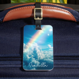 Étiquette À Bagage Nom personnalisé Arc en ciel esthétique et nuages
