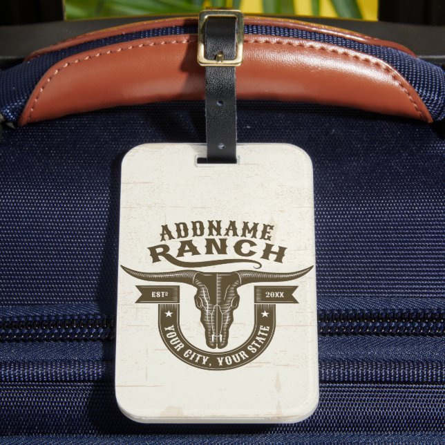 Étiquette À Bagage NOM personnalisé Bull Steer Skull Western Ranch (Insitu Rectoal 2)
