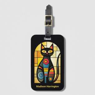 Étiquette À Bagage Nom personnalisé Chat en Verre Faux Teinté