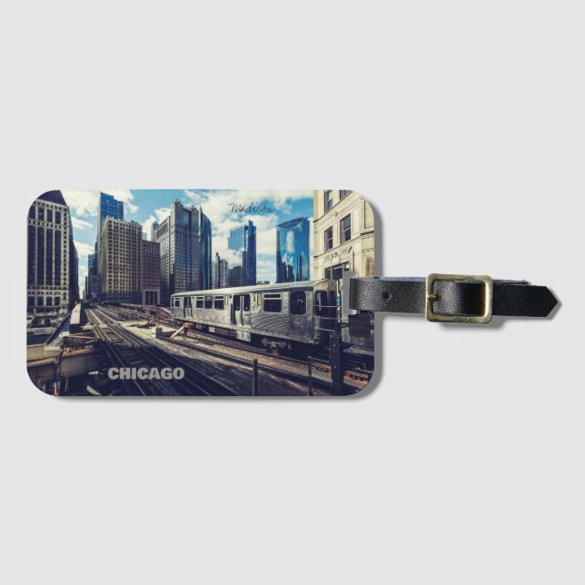 Étiquette À Bagage Nom personnalisé Chicago USA (Devant Horizontal)