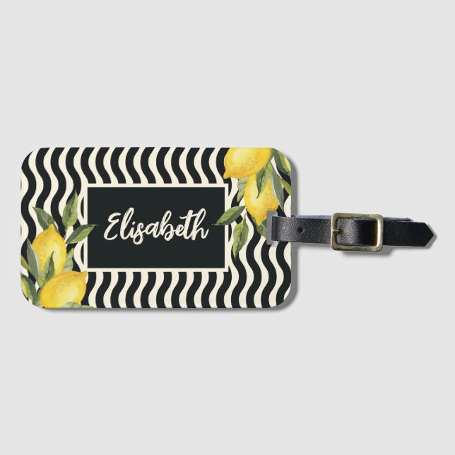 Étiquette À Bagage Nom personnalisé Citron méditerranéen d'été (Devant Horizontal)
