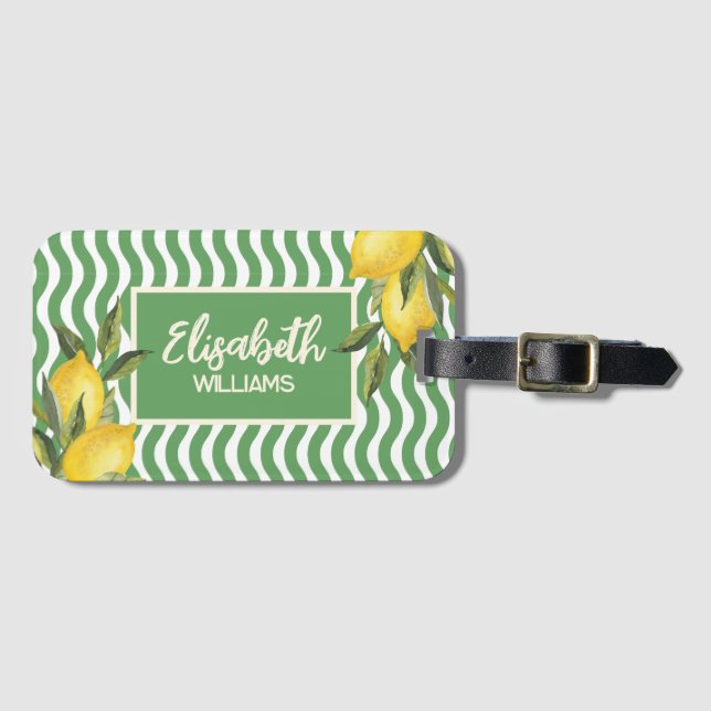 Étiquette À Bagage Nom personnalisé Citron méditerranéen d'été (Devant Horizontal)
