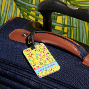 Étiquette À Bagage Nom Personnalisé Couleur Confetti Toile sur Jaune