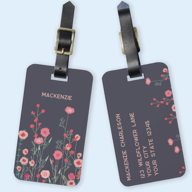 Étiquette À Bagage Nom personnalisé de l'art fleur sauvage (Modern wildflower floral botanical personalized custom name luggage tag)