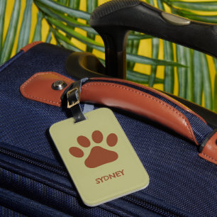 Étiquette À Bagage Nom personnalisé de patte chien Brown