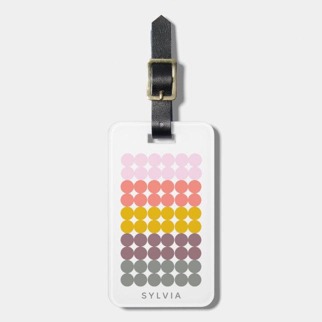Étiquette À Bagage Nom personnalisé du Motif Retro Rainbow Dot Grid (Devant Vertical)
