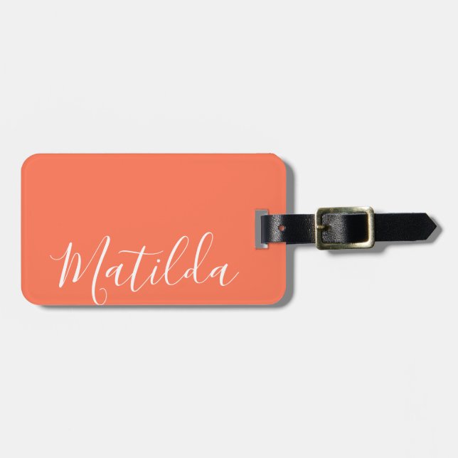 Étiquette À Bagage Nom personnalisé en néon de couleur solide simple (Devant horizontal)