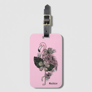 Étiquette À Bagage Nom personnalisé et couleur Flamant rose rose