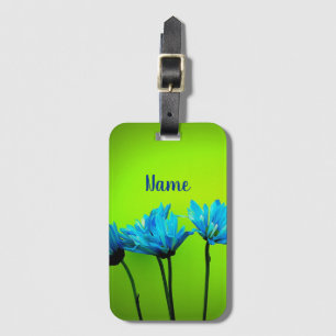 Étiquette À Bagage Nom personnalisé Faisceaux Turquoises sur Lime Gre