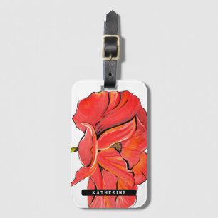 Étiquette À Bagage Nom personnalisé Fleur de pavot rouge moderne