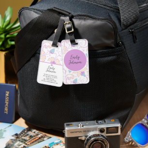 Étiquette À Bagage Nom personnalisé Floral Pastel Bohème