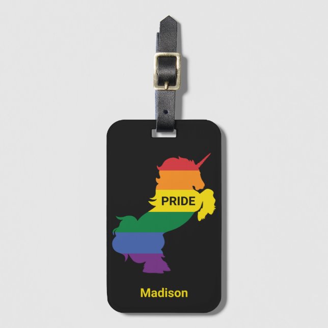 Étiquette À Bagage Nom personnalisé Gay Unicorn (Devant Vertical)