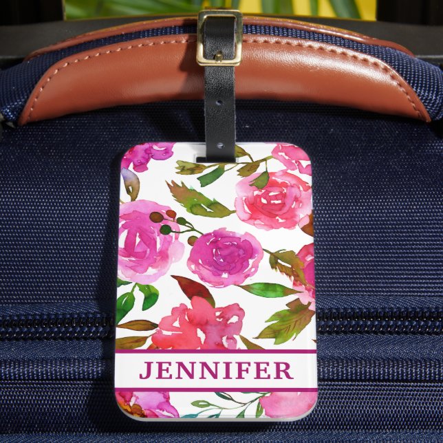 Étiquette À Bagage Nom personnalisé Girly Purple Aquarelle Florale (Insitu Rectoal 2)