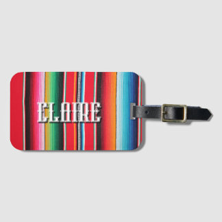 Étiquette À Bagage Nom personnalisé Mexico Serape – Poncho mexicain à