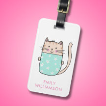 Nom personnalisé mignon chat illustration bagage t