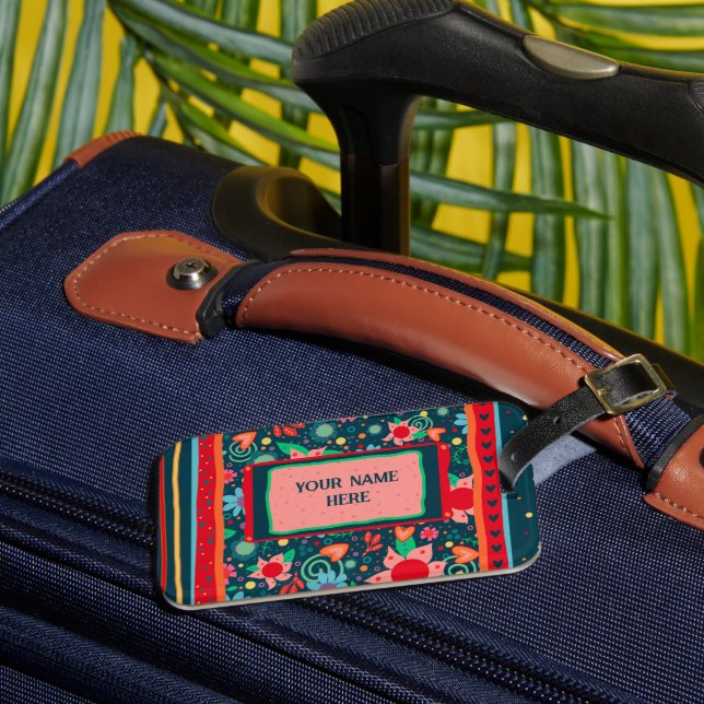 Étiquette À Bagage Nom personnalisé mignon Inspirivity Floral Stripe (Insitu Rectoal 3)