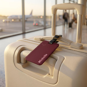 Étiquette À Bagage Nom Personnalisé Minimaliste Chic Bourgogne & Rose