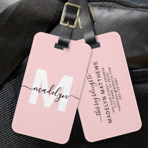 Étiquette À Bagage Nom personnalisé moderne girly rose blush monogram