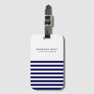 Étiquette À Bagage Nom personnalisé moderne Marine marine Bleue rayur