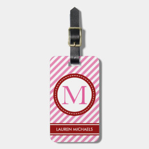 Étiquette À Bagage nom personnalisé moderne monogramme rayé bleu