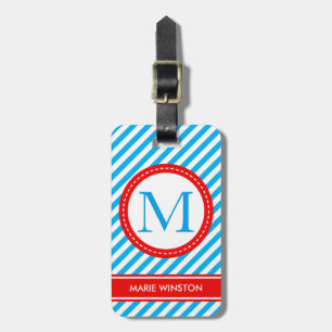 Étiquette À Bagage nom personnalisé moderne monogramme rose rayé
