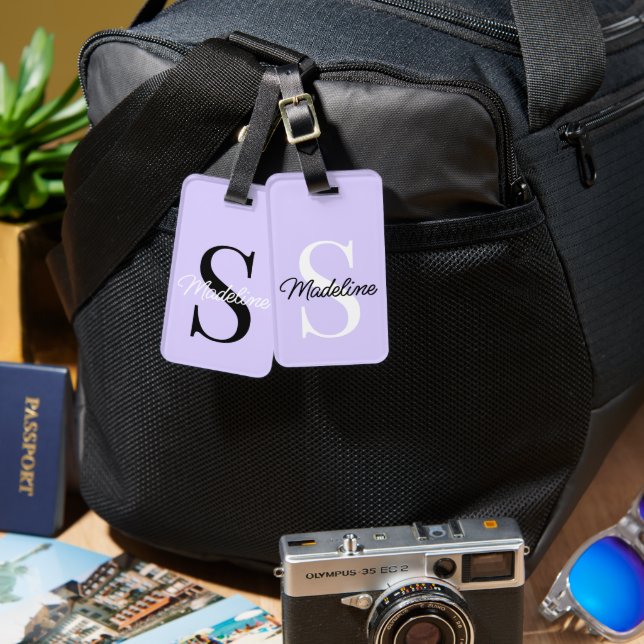 Étiquette À Bagage Nom personnalisé Monogramme Joli Pastel Lavender V (Recto & Verso)