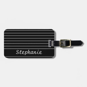 Étiquette À Bagage Nom Personnalisé Monogramme Noir Blancs Élégant