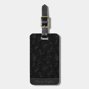 Étiquette À Bagage Nom personnalisé motif floral gris