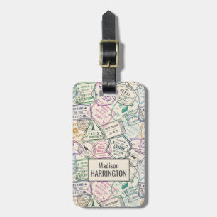 Étiquette À Bagage Nom personnalisé Motif Timbres de voyage