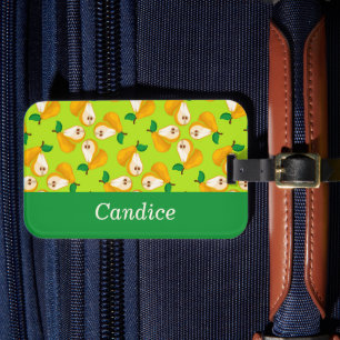 Étiquette À Bagage Nom personnalisé perles orange sur vert